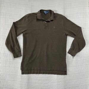 VTG Polo Ralph Lauren Shirt Mens Large Brown Long Sleeve Knit Cotton Pony Polo